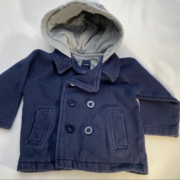 Baby Gap Toddler Boys Dark Blue Double Breasted Hooded Fleece Jacket 12-18 M - Picture 16 of 16